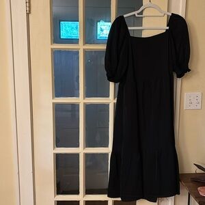 Black puff sleeve midi dress Saks fifth avenue